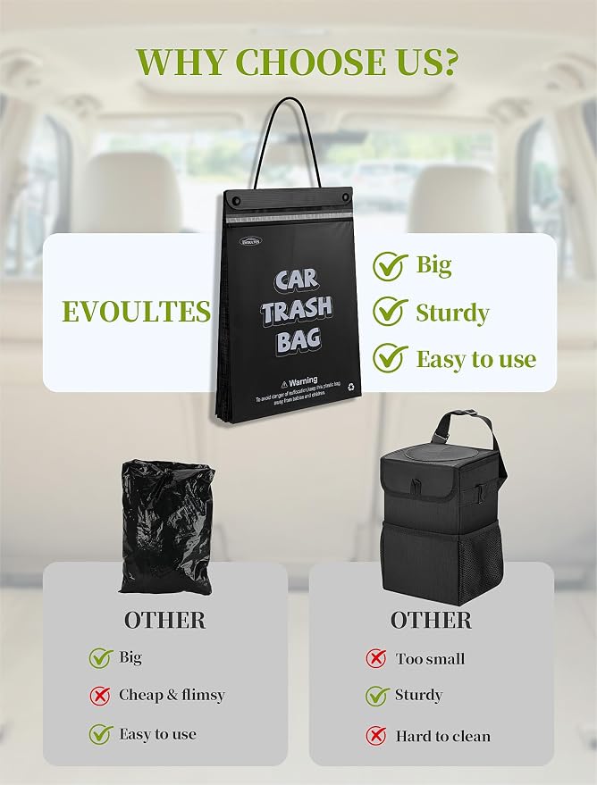 Disposable Car Garbage Bags, Hanging Car Trash Bags, 50 Count | Car Trash Bags, Hanging Design, Leakproof & Odor Resistant, Disposable Cleanup Bags, Fits Cars, Trucks & SUVs