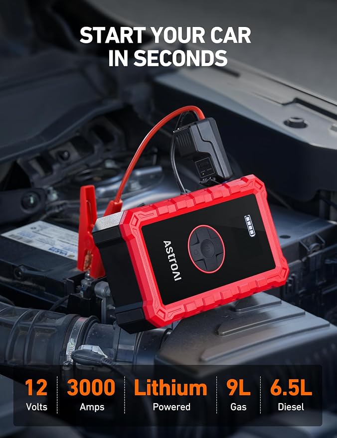 S8 Air Jump Starter with Air Compressor,3000A Peak Car Battery Jump Starter Portable (9.0 Gas/6.5L Diesel) with 150PSI Cordless Auto-Shutoff Tire Inflator, 12V Battery Charger Booster(Red)