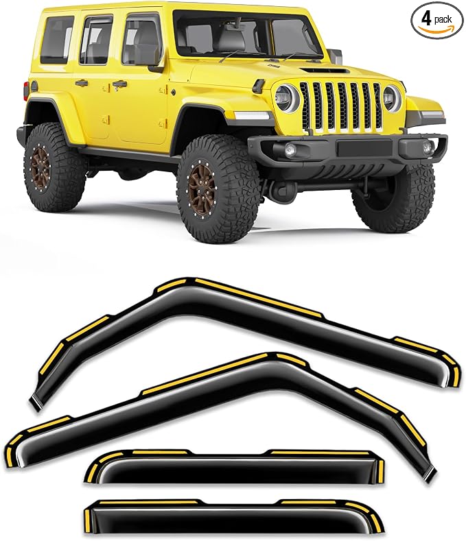 in-Channel Window Rain Guard for Jeep Wrangler JL 2018-2026 and Jeep Gladiator 2020-2026 Rain Guards Side Window Visors Low Profile Vent Visor Window Deflectors Vent Shades Car Accessories