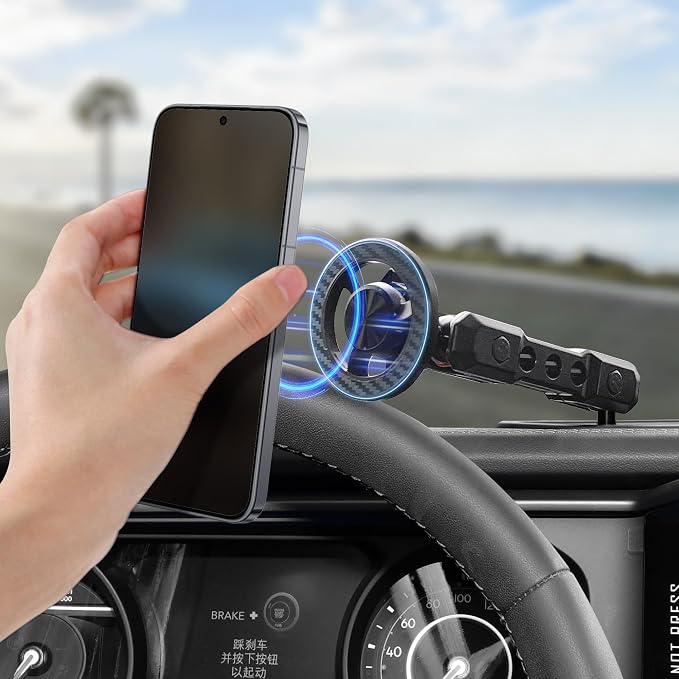 Phone Mount for 2024 2025 2026 Jeep Wrangler, Dashboard Phone Holder Dash Mount for New Jeep Wrangler JL JLU 4XE Jeep Gladiator JT Accessories, Magsafe Phone Mount Fit 12.3" Screen