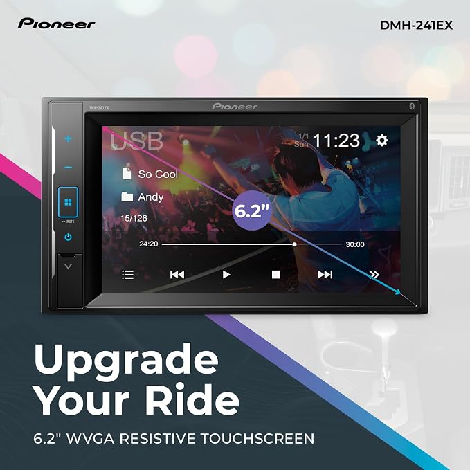 DMH-241EX 6.2" Resistive Touchscreen, Double Din – Bluetooth, Backup Camera, AM/FM Radio, USB, FLAC Playback, Short Chassis, 13-Band EQ, 50W x 4 Output