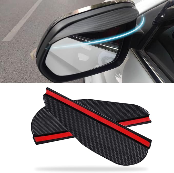 2Pcs Carbon Fiber Side Mirror Rain Visor Guard, Universal for Cars, Trucks and SUVs (Black)