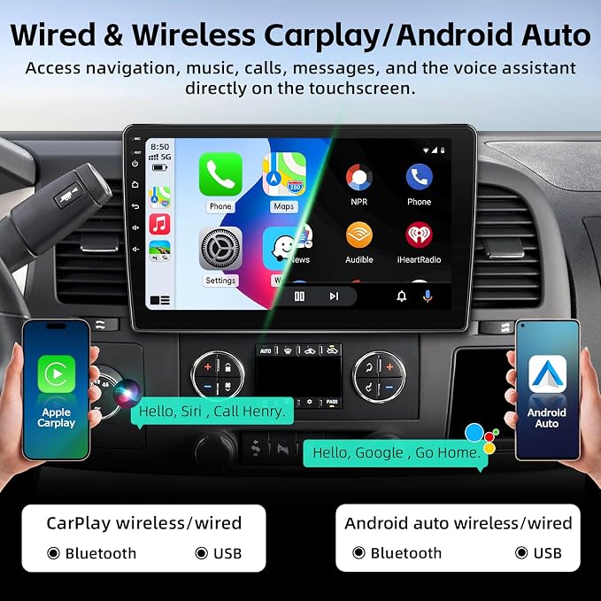 Car Stereo Radio Upgrade for Chevy Silverado 2007-2013 Tahoe GMC Sierra Yukon Replacement Android 15 Head Unit with 10 Inch Touch Screen CarPlay Android Auto Backup Camera(2+64G)
