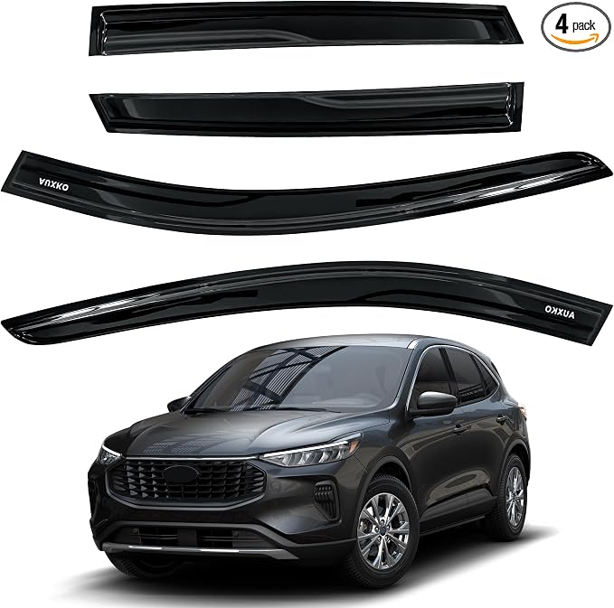 4Pcs Tape-on Rain Guards for Ford Escape 2020-2024 2025 2026 | Shatterproof, Easy Install, Extra Durable, Fits Great, High Quality, Black Auto Accessories, Side Window Deflector & Visors