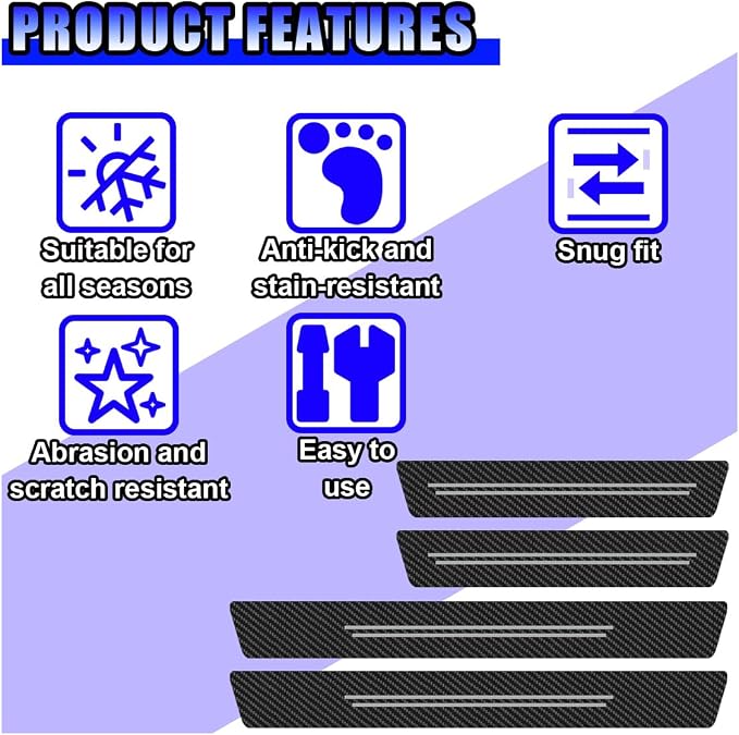 Car Door Sill Protector, Anti-Scratch Automotive Doors Threshold Strip Sticker, Waterproof Auto Door Entry Edge Guard, Carbon Fiber Decoration Trim Cover for Car, SUV, Truck (White-4PCS)