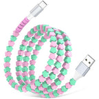 USB A to USB C Cable 3FT,Beaded Phone Charger Cord for iPhone 17 16 Pro Max 17e 15 Carplay,Cute TypeC Car Charger Charging Cord for iPad Pro 10 11/Samsung S26 S25 S24/Android Girl Women,PinkGreen Star