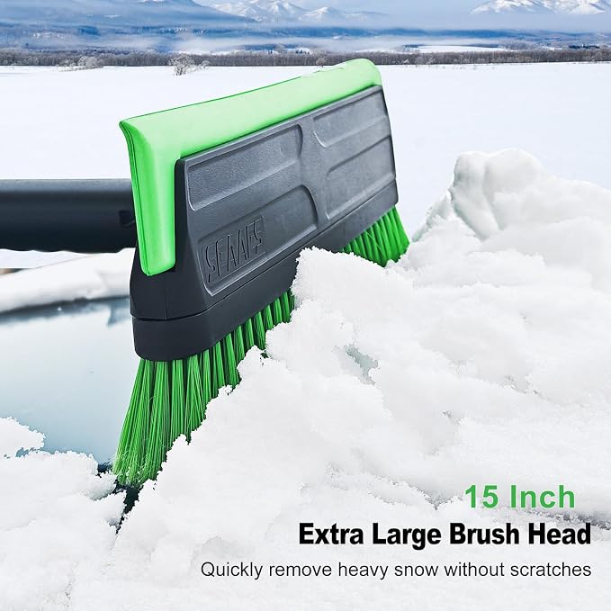 56 Inch Truck Snow Brush Scraper Long Handle, Heavy Duty Extendable Snow Broom for SUV, Windshield Ice Scraper with Foam Grip for Car Automobile Vehicle Window - Green