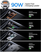 2-Pack 90W USB C Car Charger,[Super Mini Metal] Car Charger Fast Charging, PD+QC3.0 Type C Car Cigarette Lighter USB RV Power Adapter Compatible iPhone 17 16 15 Pro Max iPad Samsung S26 25