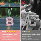 Bling Pink Car Accessories for Women Letter Charm, Rainbow Color Rear View Mirror Cute Crystal Pendant Car Decorations, Lucky Gifts Diamond Rhinestone Charm Letter B