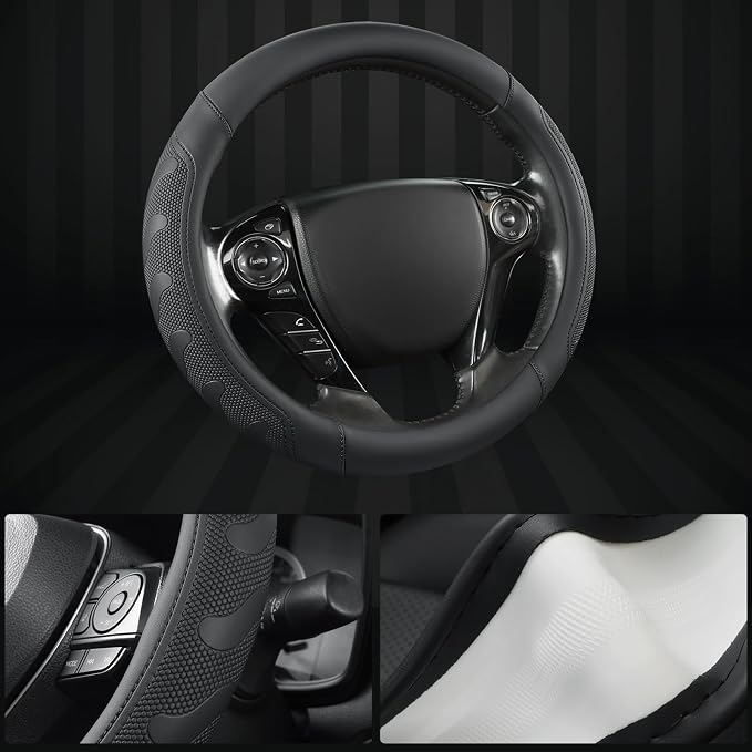Microfiber Leather Steering Wheel Cover for Honda Accord,Civic,CR-V,HR-V,Pilot(Black-Standard Size)
