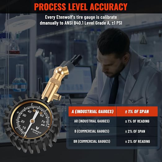 Tire Pressure Gauge for Cars 0-75 PSI, Air Pressure Gauge with Large Glow Dial, Calibrated to ANSI B40.1 Grade A(Plus-Minus 1%), Tire Gauge for Tire Pressure Car Accessories (Black)