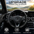 Car Steering Wheel Cover 15 inch, Microfiber PU Leather Elastic Steering Wheel Protector, Anti-Slip Breathable Car Interior Accessories for Most Cars (Grey)