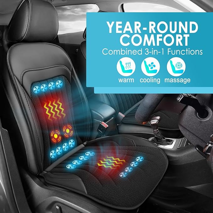 3 in 1 Massage Cushion with Winter, Cooling Seat Covers, Chair Massager for Full Body 12V Car Seat Covers (Summer&Winter -3)