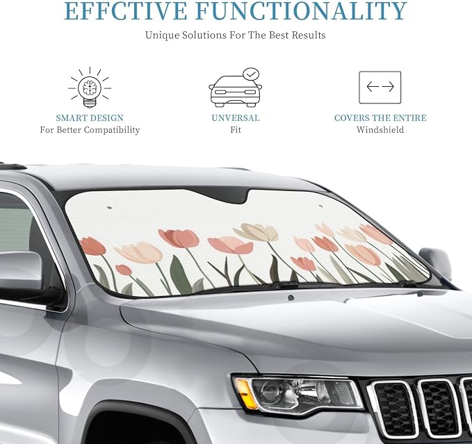 Windshield Sun Shade Tulip Flower Field Car Front Window Sunshade Cover for Truck SUV Blocks UV Rays Automotive Visor Interior Protector 51 x 27.5 inch