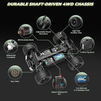 1:18 Scale RC Truck 18859E, 4X4 Off-Road Vehicle with Speeds up to 36km/h, Hobby Grade 2.4GHz Remote Control, Water-Resistant Electronics, Two 7.4V Li-Po Batteries for Extended Playtime