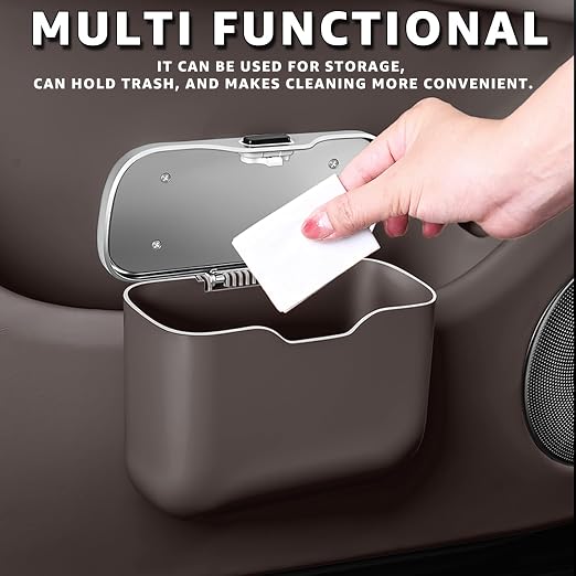 Car Trash Can, Waterproof Multi‑Functional Auto Trash Bin for Door/Console/Seat Back, Universal Vehicle Garbage Can for Car/Truck/SUV Drivers (Brown)