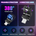 2 Pcs Mini USB LED Light Car LED Interior Lighting 5v RGB Foldable Lighting Adjustable 8 Color and Brightness Smart USB Night Lamp for Cars Laptop Keyboard (Manual Switch USB-A)