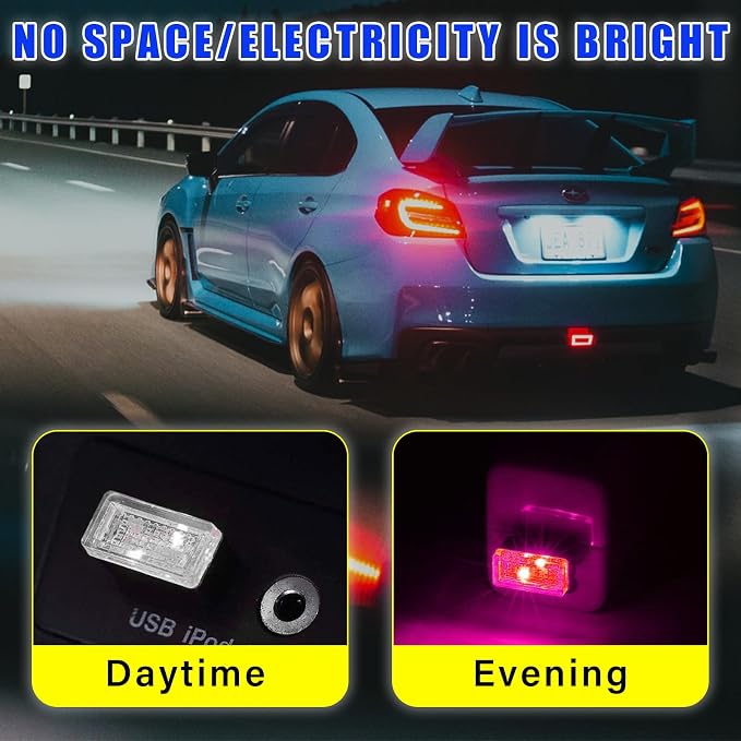 4 PCS USB LED Car Interior Atmosphere Lamp, Plug-in USB Decor Night Light, Portable Auto Ambient Lighting Kit, Universal Vehicle Interior Accessories for Most Cars (Purple)