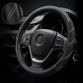 Sport Leather Steering Wheel Cover 14 1/2 inch to 15 inch Universal, Padded Soft Grip Breathable for Car Truck SUV Jeep, Anti Slip Odorless Carbon Fiber Black