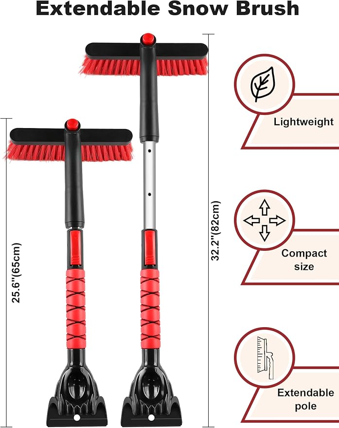 32" Snow Brush for Car Ice Scraper for Windshield Car Scraper Brush for Ice and Snow Scraper with Brush Extendable Long Snow Removal Brush for Trucks SUV Snow Broom Cleaner for Car