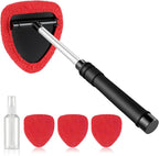 Windshield Cleaner Tool, Car Interior&Exterior Window Cleaning Tool with Extendable Handle & 4 Reusable Microfiber Pads, Auto Glass Wiper Brush Kit for Cars (Red)
