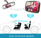 Baby Car Mirror, Safety Car Seat Mirror for Rear Facing Infant with Wide Crystal Clear View, Shatterproof, 360° Rotation, Crash Tested and Certified