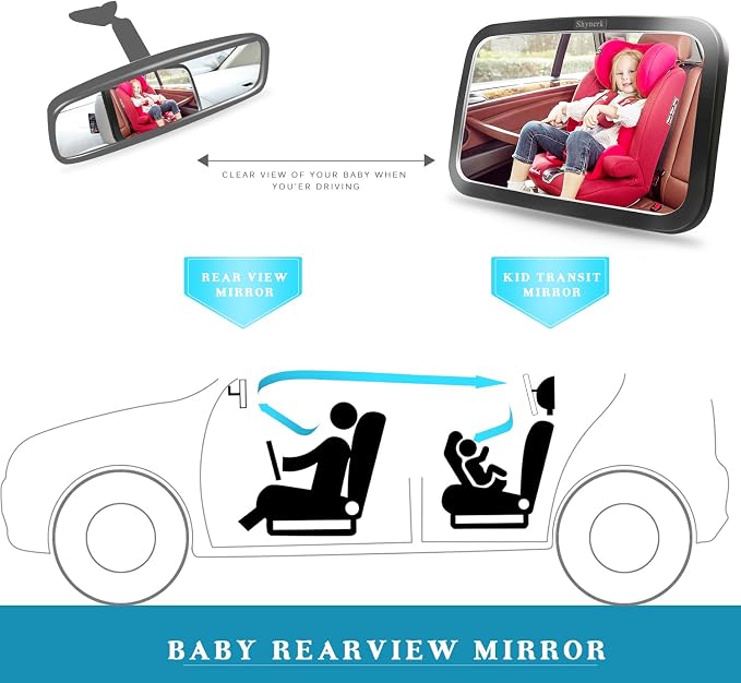 Baby Car Mirror, Safety Car Seat Mirror for Rear Facing Infant with Wide Crystal Clear View, Shatterproof, 360° Rotation, Crash Tested and Certified