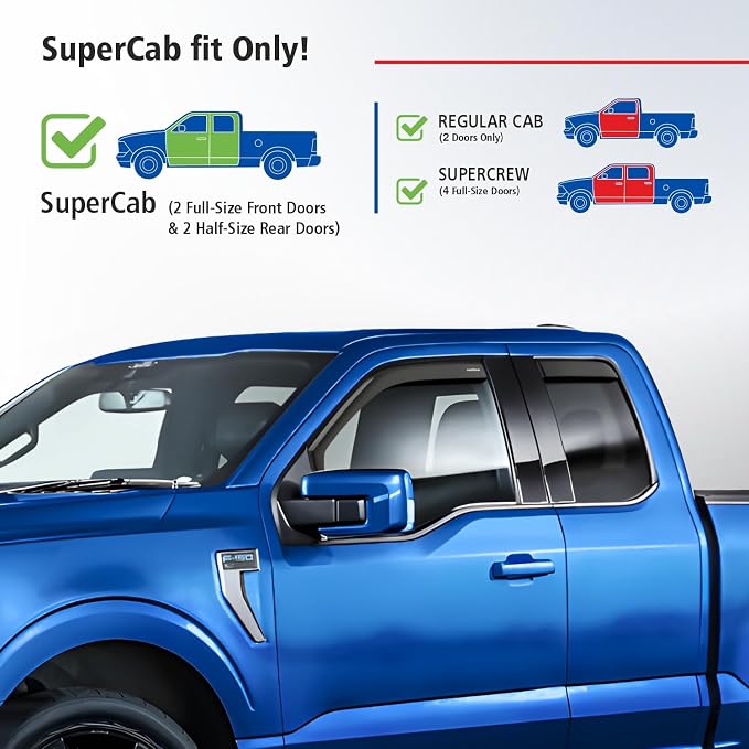 Goodyear Shatterproof in-Channel Window Deflectors for Ford F150 2021-2026 SuperCab, Rain Guards, Window Visors for Cars, Vent Deflector, Car Accessories, 4 pcs - GY008479
