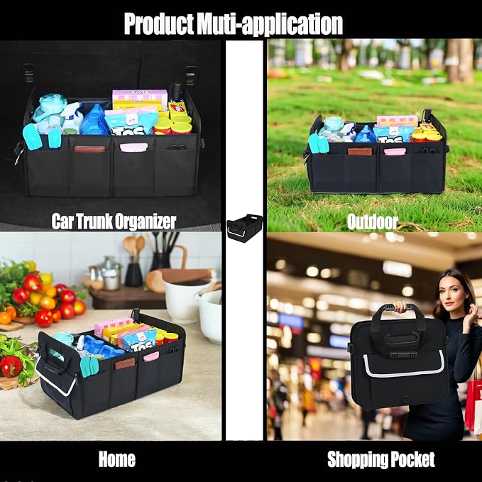 Trunk Organizer for SUV & Sedan, Car Organizers and Storage, Waterproof Collapsible & Adjustable Straps, 70L Sturdy Car Organization for Car Accessories, Tools, Sundries (Black B, Large-A)