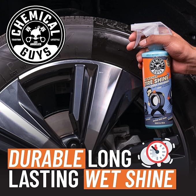 Tire Kicker Extra Glossy Tire Shine Spray, 16 fl oz | Includes foam applicator; works on rubber, vinyl and plastic; for cars, trucks, motorcycles, RVs and more