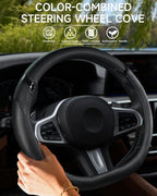 D-Shaped Flat Bottom Steering Wheel Cover, Men Women Girl Stylish Car Accessory Non-Slip Car Interior Accessories (Black)