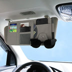 Car Sun Visor Organizer, Leather Pocket Organizer Sunglass Holder for Car Interior Accessories with Multi-Pocket Net Zipper (Gray)