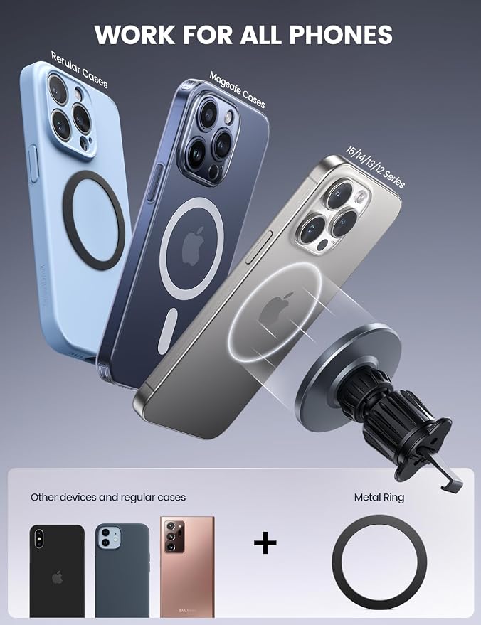 For MagSafe Car Mount - [20X Strong Magnets] [Metal Hook] Magnetic Phone Holders for Your Car - 360° Rotation Car Phone Holder Valentines Day Gift for iPhone 16 Pro Plus Max Case & All Phones