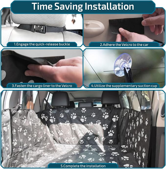 SUV Cargo Liner for Dogs with Side Flaps, Large (54" x 93") Water Resistant Trunk Cover, Non-Slip Pet Area Protector with Bumper Flap, Universal Fit for SUVs Sedans Vans, Paw Print