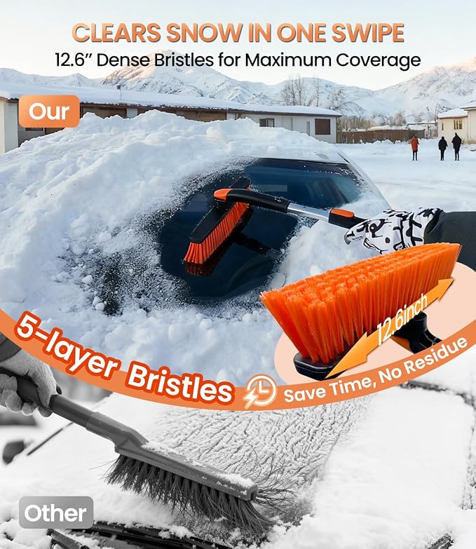 2025 Upgrade Extendable 3-in-1 Car Snow Brush and Ice Scraper [45" Extendable Handle] with 360° Rotating Brush Head for Car Windshield Clear Snow, Ice and Frost, for All Cars/Truck/SUV