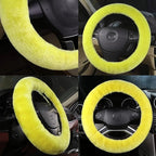 Fluffy Steering Wheel Cover for Women Fuzzy Steering Wheel Cover Winter Warm Faux Wool Plush Car Wheel Cover Furry Steering Wheel Protector Universal Fit 15 Inch (Yellow)