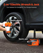 Electric Car Jack Cordless Remote Control, 5 Tons /11000 lbs, Electric Hydraulic Jack Kit 18V Battery with Electric Impact Wrench, Tire Change Replacement with LED Light, Portable Car Jack