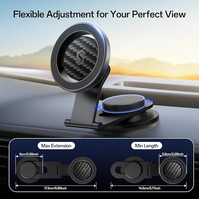 Fits MagSafe Car Mount for Universal Dashboard,Tesla Screen,Magnetic Phone Holder for Car, Foldable Aluminum Alloy Arm, Super Stable Car Mount for iPhone 17 Pro Max 16 15 14 13 12&All Phones