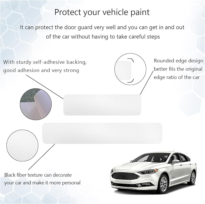4 PCS Car Door Sill Protector, 3D Carbon Fiber Auto Door Entry Edge Guard Protection Trim, Anti-Scratch Threshold Cover Strips, Sill Protection Sticker for Car SUV Truck (White)