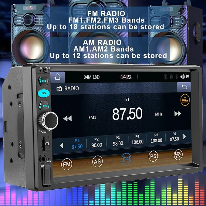 7 Double Din Touch Screen Car Radio with Apple CarPlay,7 Inch Bluetooth Car Stereo with Backup Camera, FM Steering Wheel Controls,Mirror Link Navigation,USB/TF/Subwoorf/240 watts