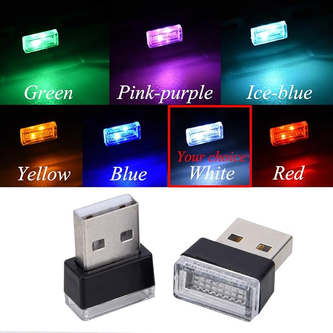 4Pcs White USB Car Interior Atmosphere Lamps, Universal Mini Led USB Lights for Car Decoration, Lighting