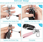 Genuine Leather Car Keychain,Universal Heavy Duty Metal Key Chain Accessories,Car Fob Key Keychain Holder with 360 Degree Rotatable Snap Swivel and Anti-Lost D-Ring for Men Women(Light Pink)