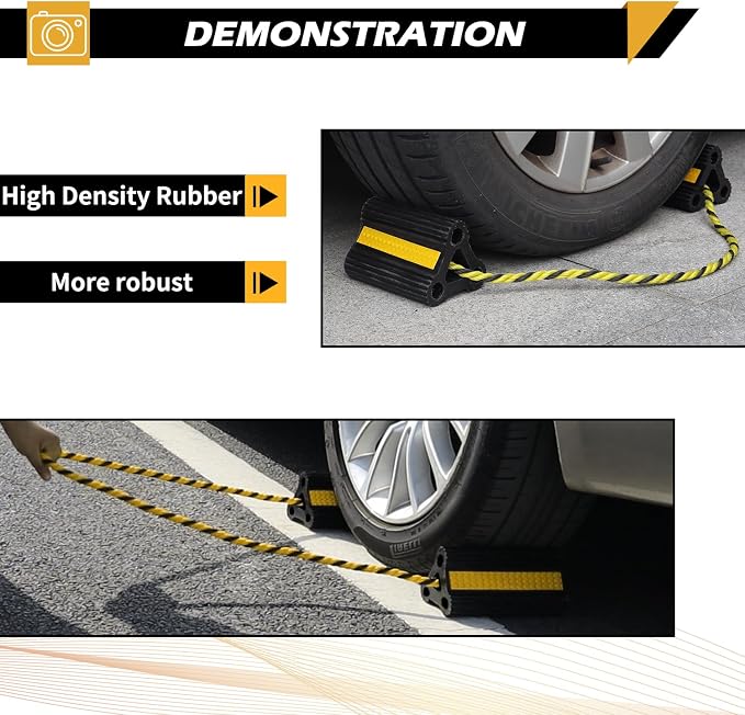 Wheel Chocks for Trailers RVs camper Trucks and Small Aircraft wheel chock, Wheel Chocks Block with 3 Reflective Strips ,Versatile Heavy Duty Solid Rubber Wheel Immobilizers & Chocks[2 Pair 4 Pack]
