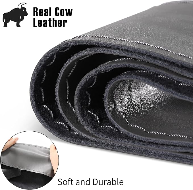 Genuine Leather Steering Wheel Cover, Stitch On Wrap, 15 Inch Steering Wheel Wrap for Car Truck SUV Pickup Boat, DIY Sewing with Needle Thread, Gray