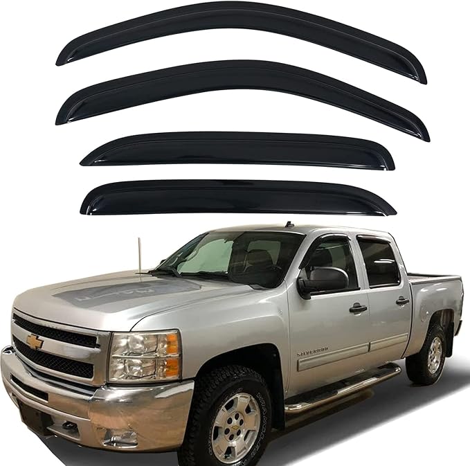 Tape on Window Visors rain Guards Vent Deflectors Rain Guards for 07-14 Chevy Silverado & GMC Sierra 1500 2500HD 3500HD Crew Cab, Avalanche Suburban Yukon XL, 94515