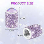 Car Wheel Tire Valve Caps, 4 PCS Bling Tire Valve Caps, Crystal Tire Caps Shinny Rhinestone for Women, Universal Car Dustproof Tire Valve Caps for Cars, Trucks, SUV and Motorcycles (Purple)