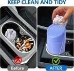 Mini Car Trash Can with Lid, Portable Garbage Can for Car, Leakproof Cup Holder Automotive Garbage Bin with 2 Rolls of Trash Bags, Small Trash Storage Can for Car Home Office(Dark Blue)