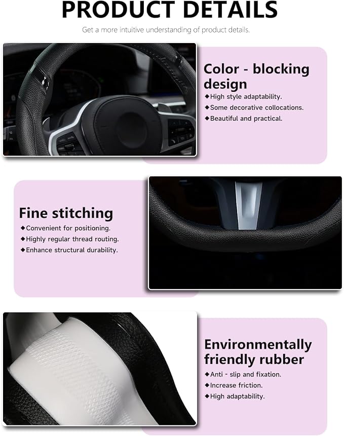 D-Shaped Flat Bottom Steering Wheel Cover for Women Girl - Stylish Car Accessory (Full Black)