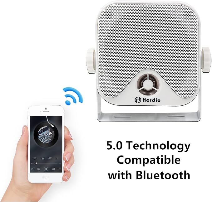 4 Inches Marine Box Bluetooth Speakers -Compact Waterproof Audio Sound System with 100 Watt Power for Boat Golf cart Jeep ATV UTV Truck Heavy Duty Powersports Vehicles Courtyard (White)