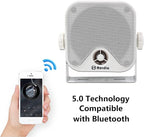 4 Inches Marine Box Bluetooth Speakers -Compact Waterproof Audio Sound System with 100 Watt Power for Boat Golf cart Jeep ATV UTV Truck Heavy Duty Powersports Vehicles Courtyard (White)